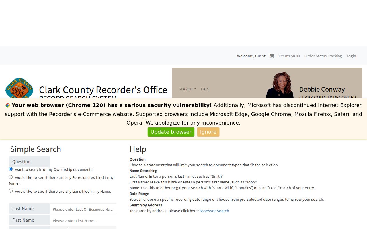 Nevada people search fields in the Clark County Recorder index