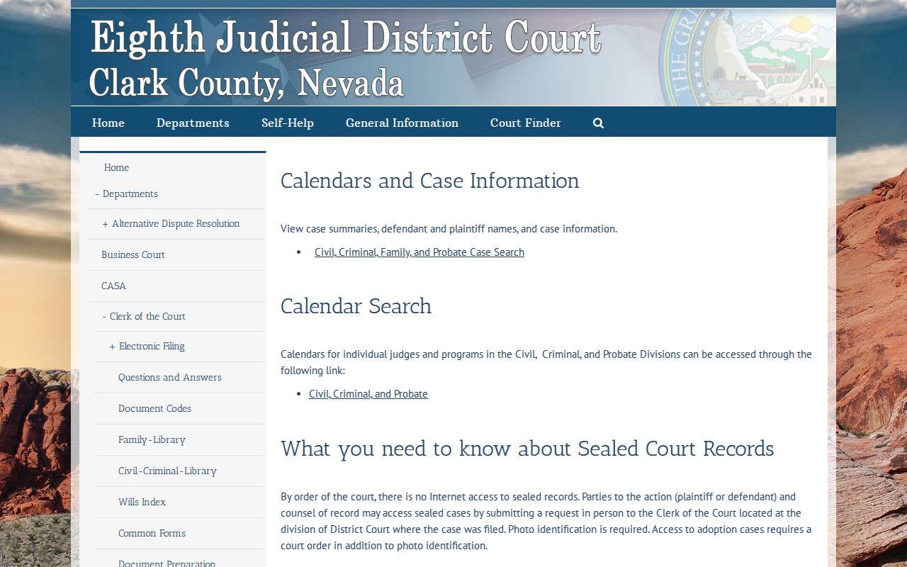 Nevada public records inquiry for Clark County trial court cases