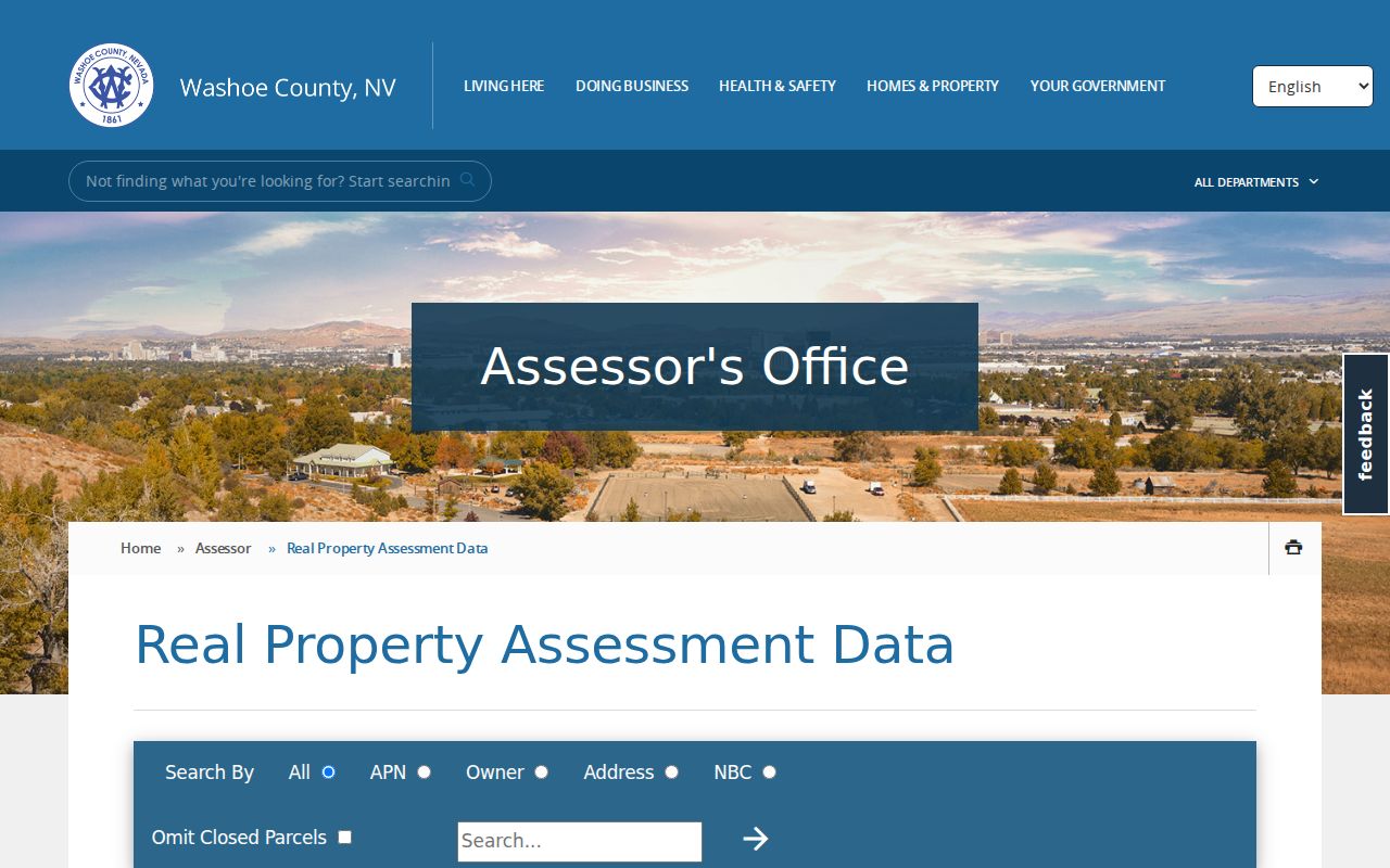 Nevada public records search modes in the Washoe County property portal