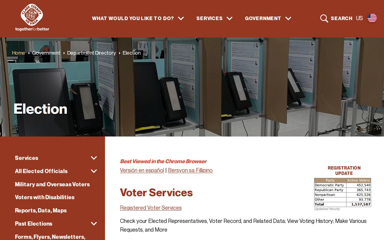 Nevada voter registration records Clark County election services
